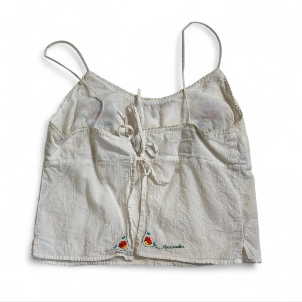 Abercrombie & Fitch Vintage Cotton Floral Embroidered White Tablecloth Tank L - Picture 5 of 7